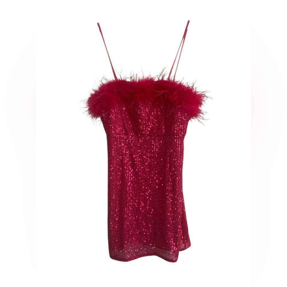 AZAZIE x Kendall & Kylie Luxurious Feather Trim Bodycon Sequin Dress Size Large